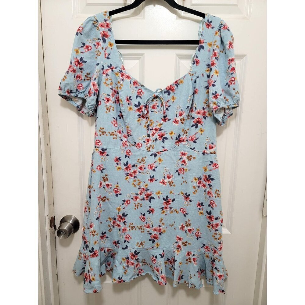 City Triangle Floral Midi Dress With Ruffle Hem & Puff Sleeves Size XXL